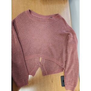 Express SMALL red/pink knit Sweater. Hi-low, Long Sleeve and Cut Out back